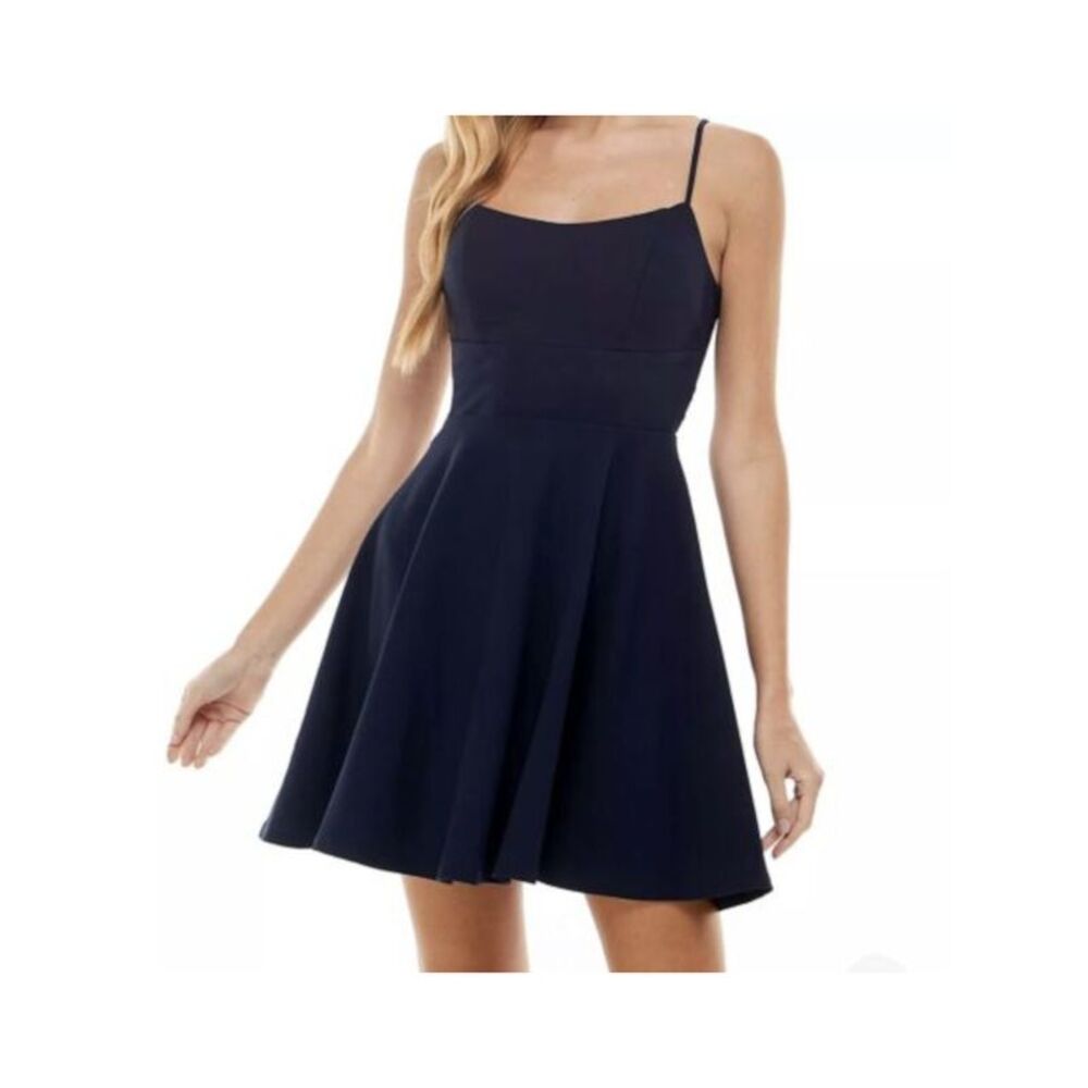 CITY STUDIO Womens Mini Dress Navy Spaghetti Strap Illusion Waist Juniors 15